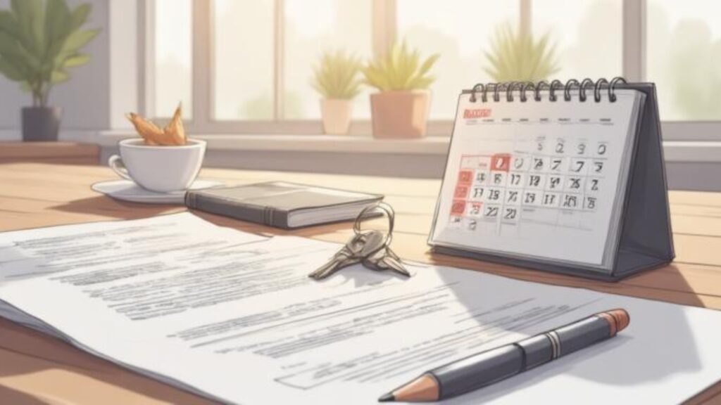 A calendar and house keys on a desk, representing the timeline to sell a home in Pasadena MD.