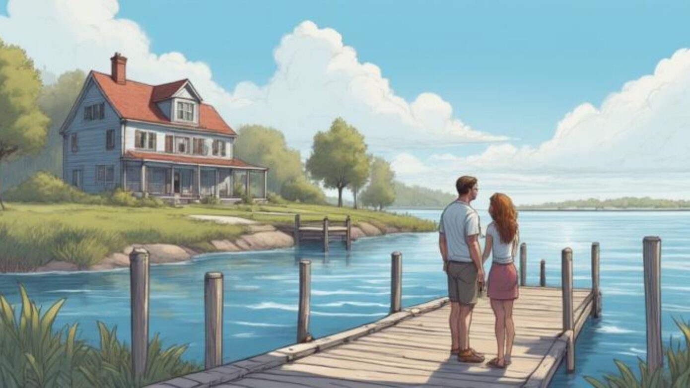 A couple excitedly viewing a waterfront property, representing what buyers want Pasadena MD in the current market.