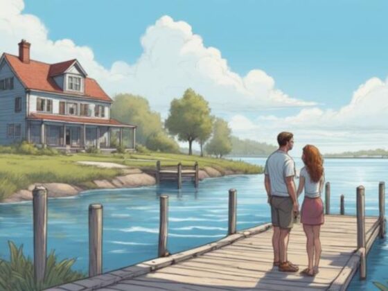 A couple excitedly viewing a waterfront property, representing what buyers want Pasadena MD in the current market.