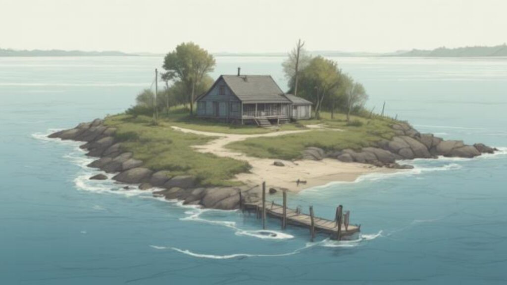 Aerial view of a waterfront fixer-upper cottage in a Pasadena MD community showing investment potential